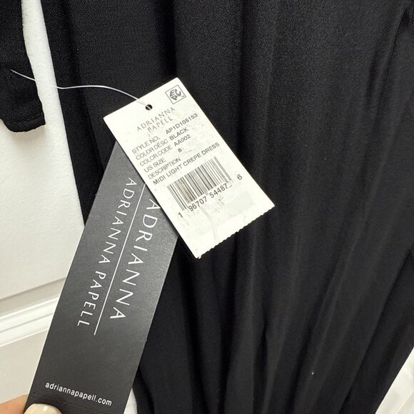 New ADRIANNA PAPELL Womens Size 8 Black Midi Dress Square-neck Light Crepe NWT - Picture 9 of 11